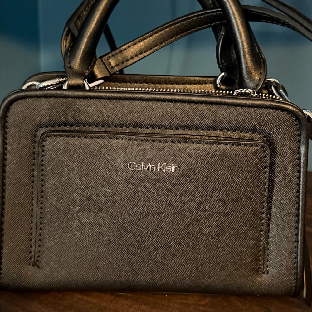 Calvin Klein Black Saffiano Mini Tote Bag with Top Handles